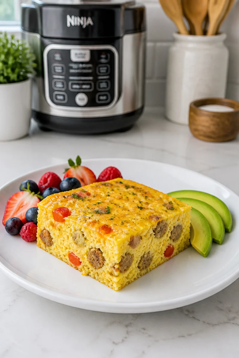 Ninja Foodi low carb breakfast casserole with eggs and vegetables