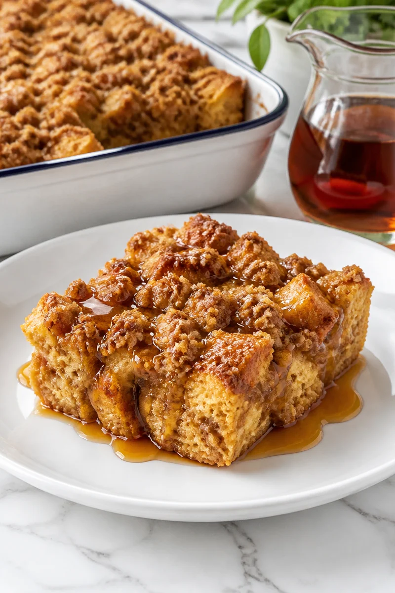 Delicious Overnight Cinnamon French Toast Casserole ready to serve for breakfast.