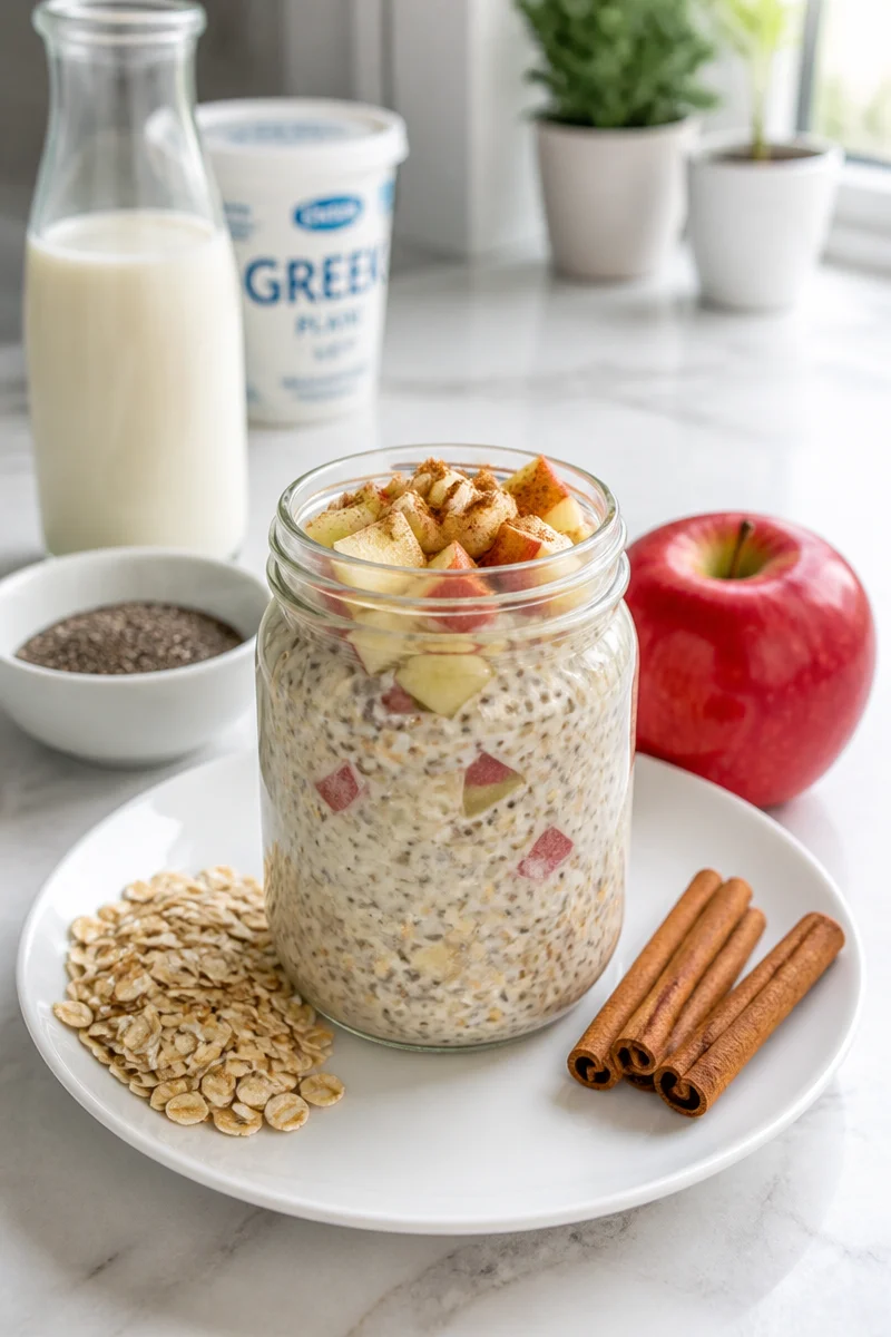Healthy overnight oats recipe with cinnamon and apple without added sugar