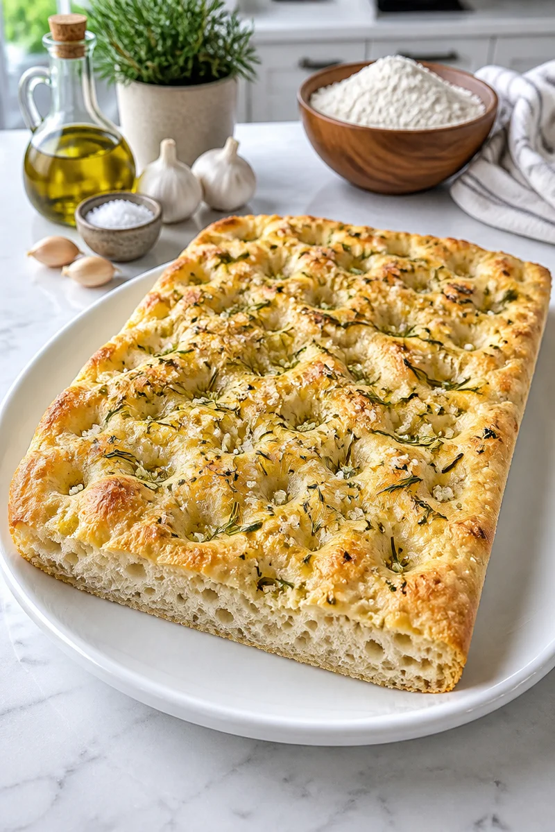 Homemade rosemary garlic focaccia bread fresh out of the oven