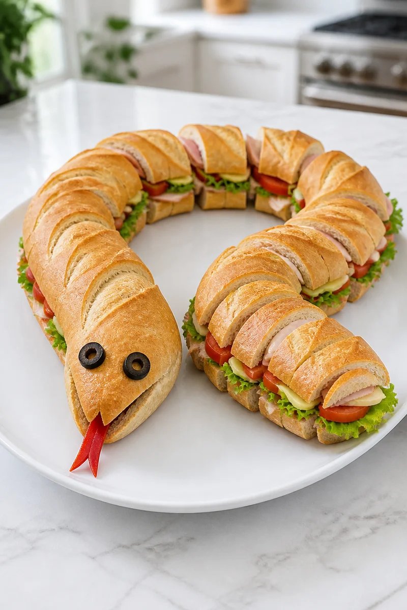Snake shaped club sandwich Halloween recipe