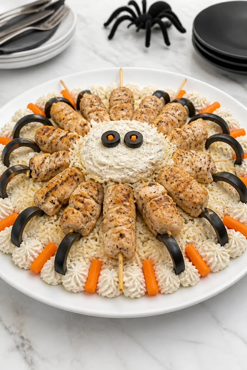 Delicious Chicken Kabob with cream cheese topping served on a plate