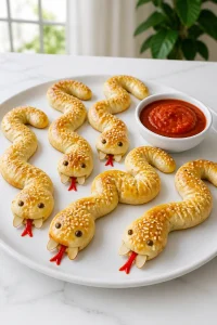 Spooky Breadstick Snake Halloween Appetizer