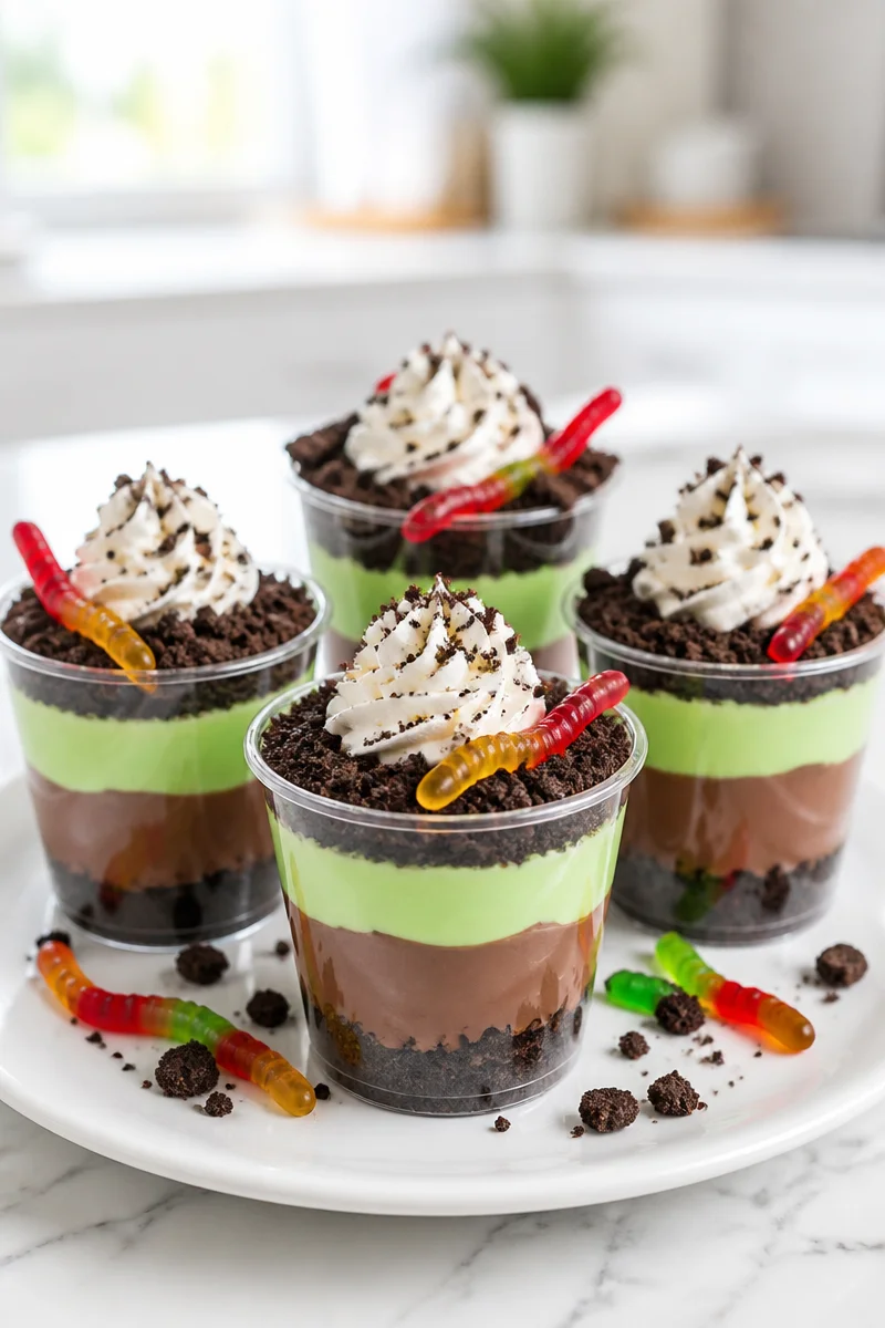 Zombie Dirt Pudding Cup with a vibrant green layer for Halloween