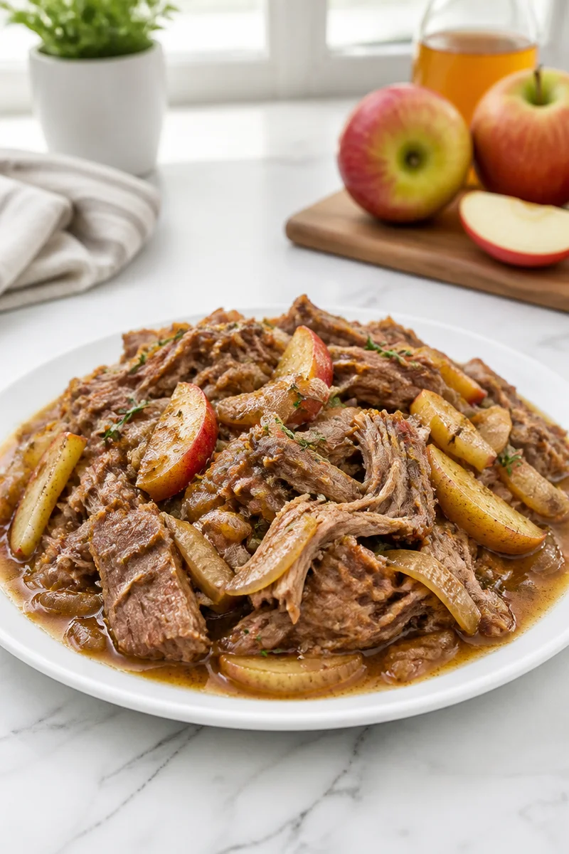 Delicious Apple Cider Braised Pork Shoulder served on a plate