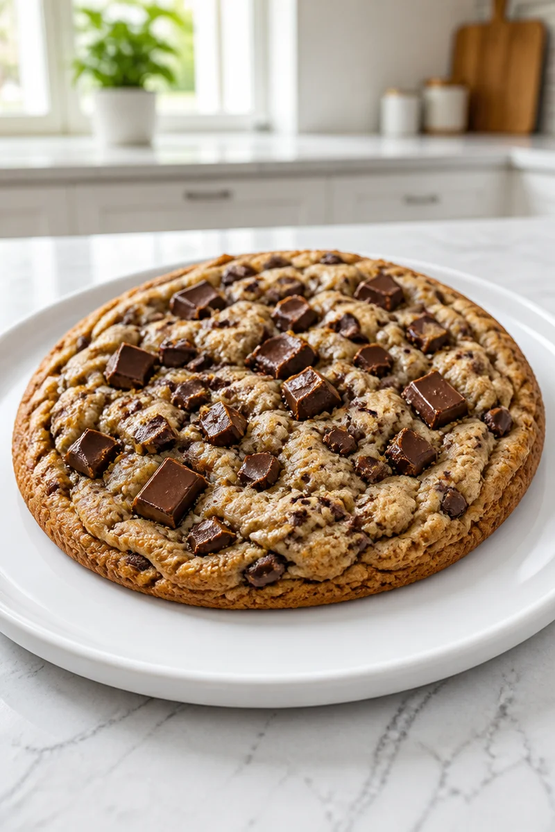 Bakery style giant chocolate cookie with melting chocolate chunks