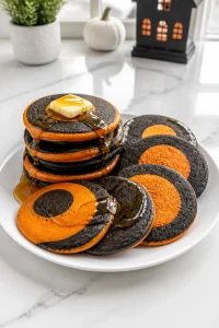Black and Orange Halloween Pancakes
