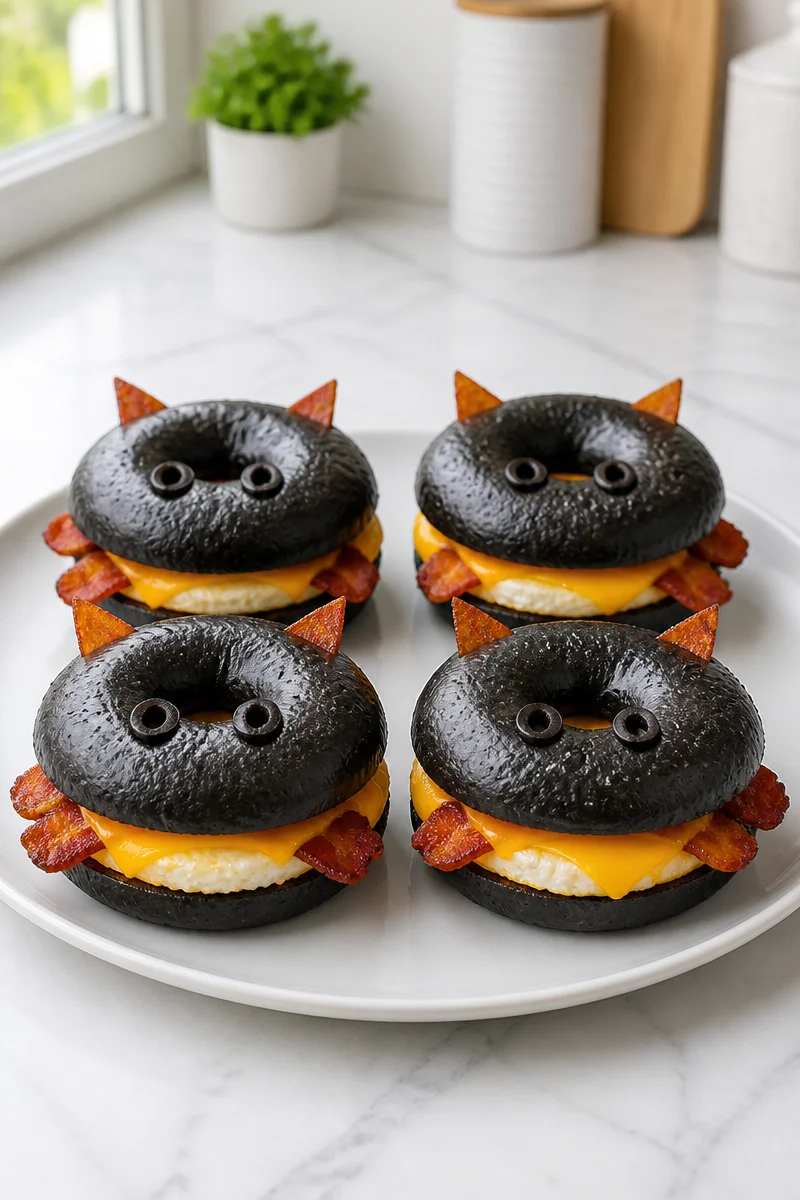 Black Cat Bagel Breakfast Sandwich featuring fresh ingredients on a bagel