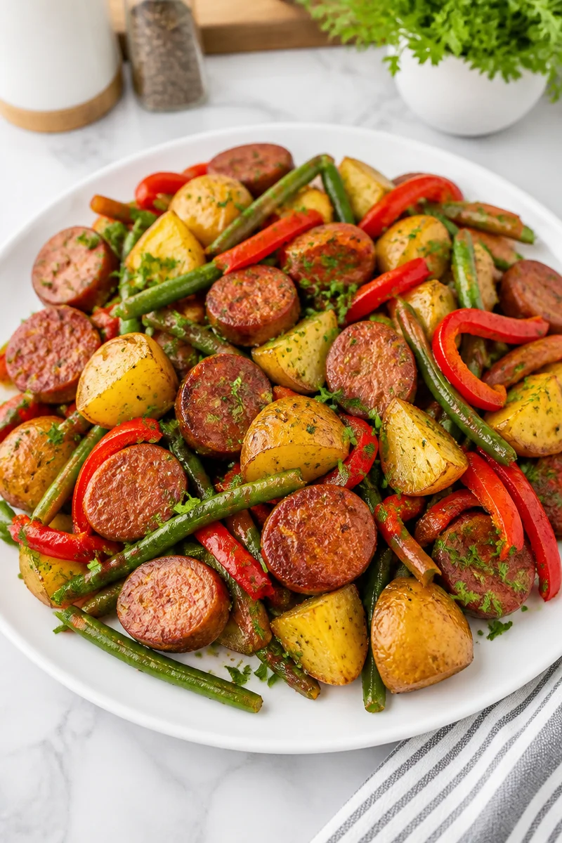 Budget-friendly one-pan dinner featuring colorful vegetables and protein for families.