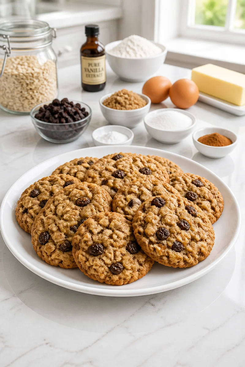 Chewy classic oatmeal raisin cookies on a cooling rack, deliciously homemade.