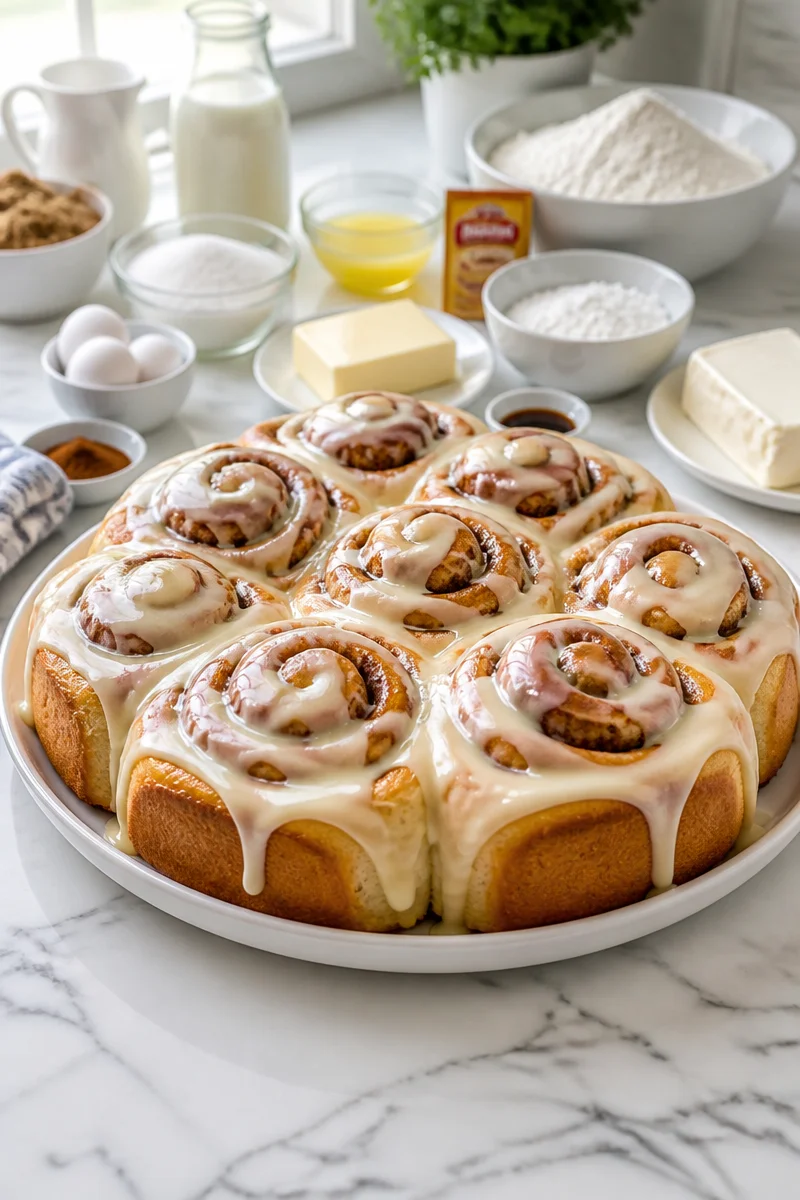 Delicious cinnamon rolls topped with rich cream cheese icing