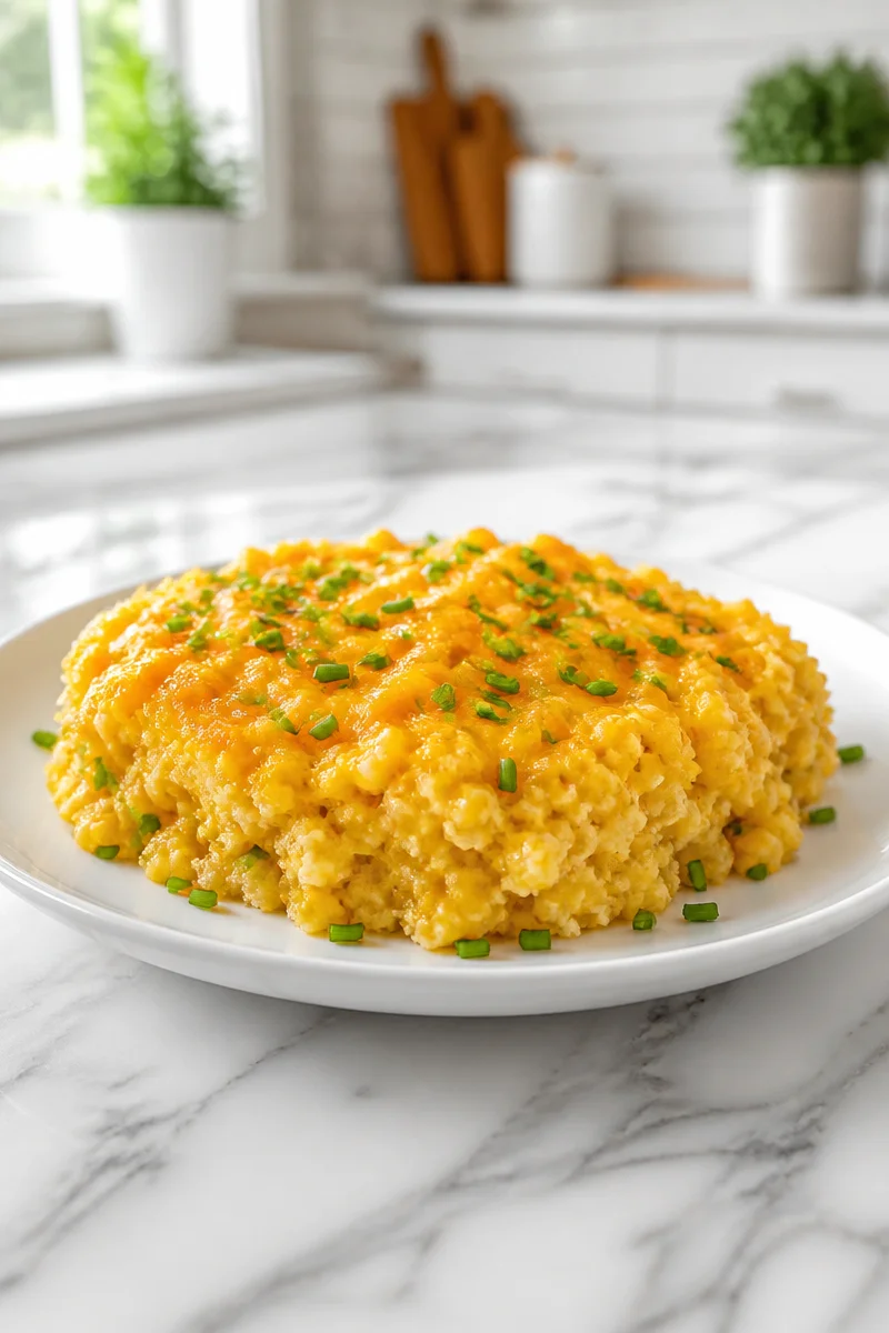 Delicious classic corn casserole side dish served in a baking dish
