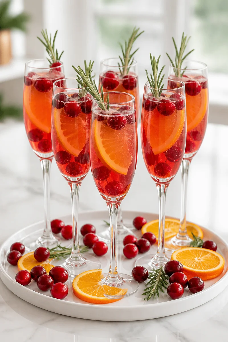 Glass of classic Cranberry Mimosa cocktail for brunch