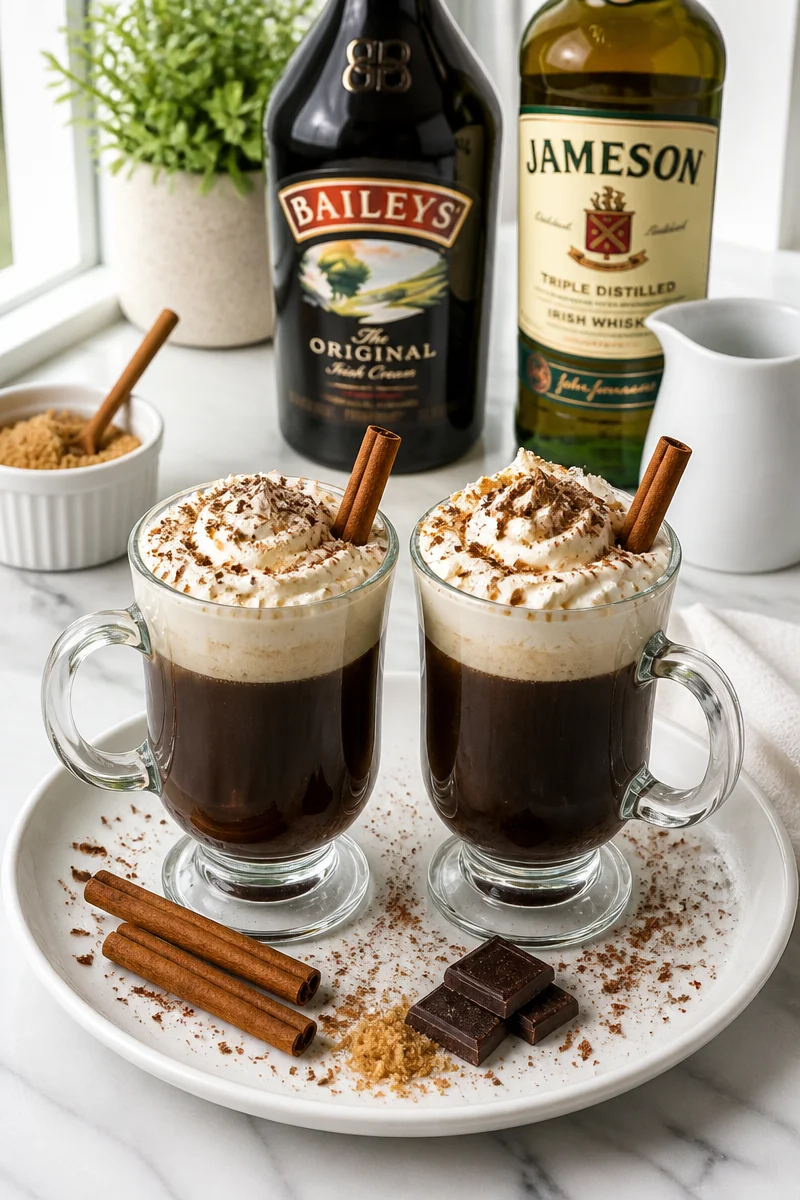 Classic Irish Cream Coffee Cocktail with whipped cream and coffee beans