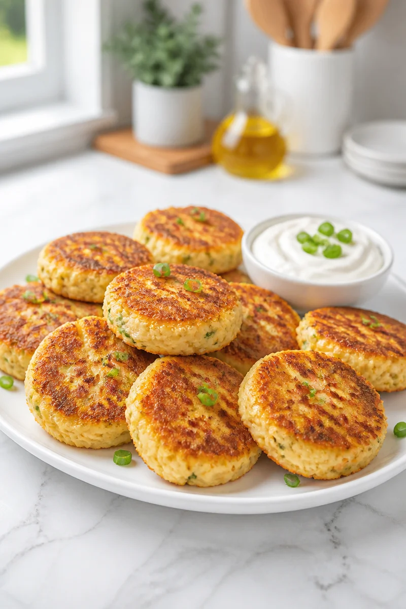 Plate of classic mashed potato pancakes served as appetizers