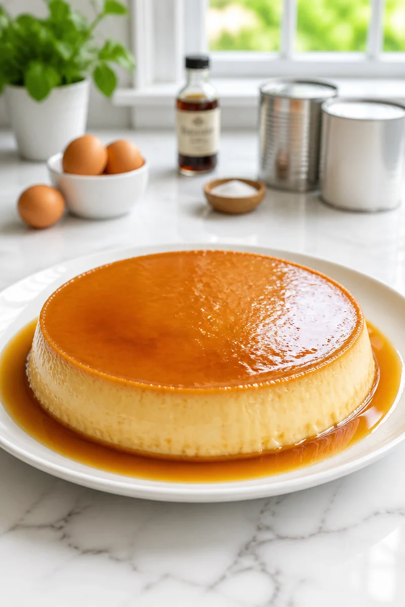 Delicious classic Mexican vanilla flan served on a plate