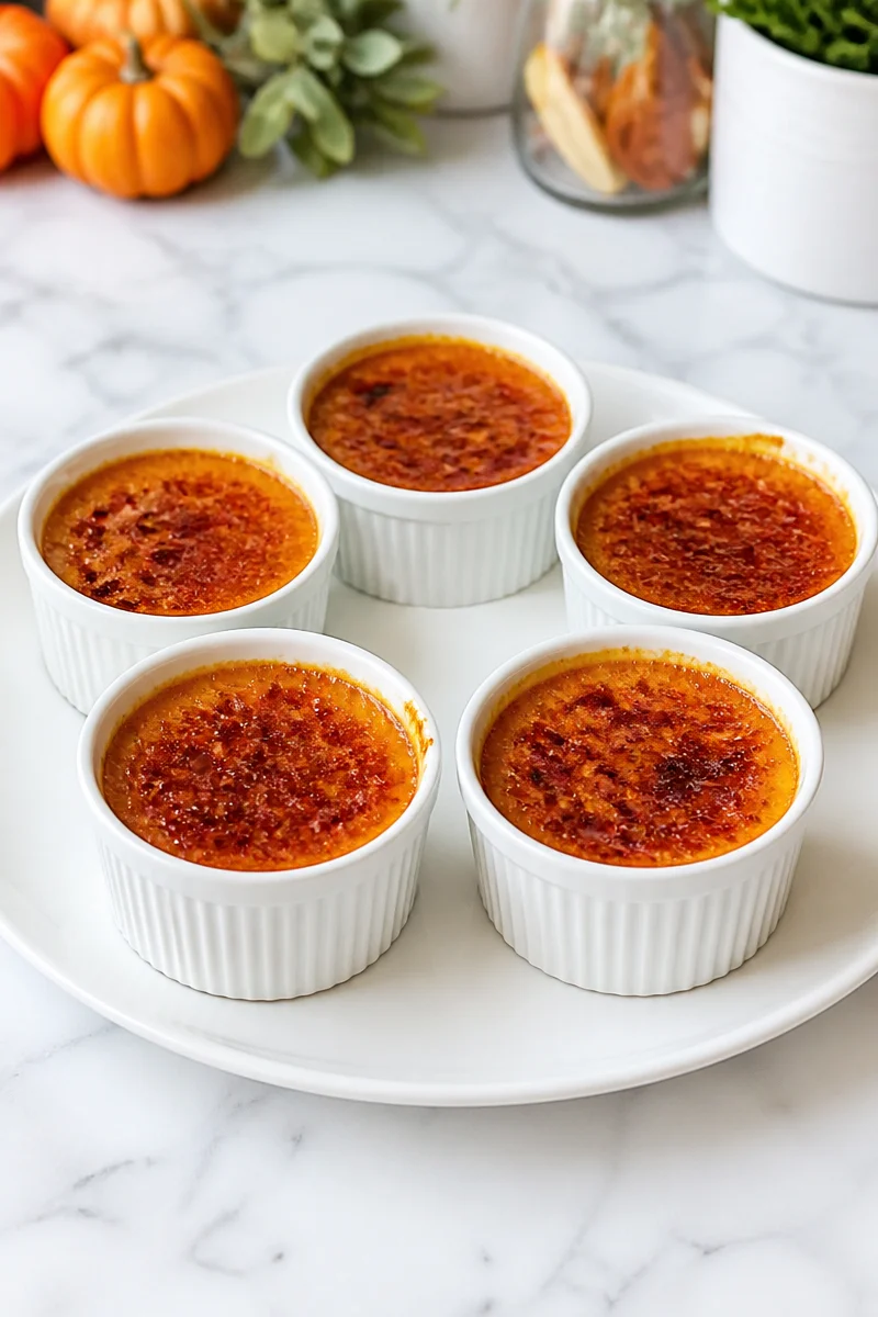 Classic pumpkin creme brulee custard topped with caramelized sugar