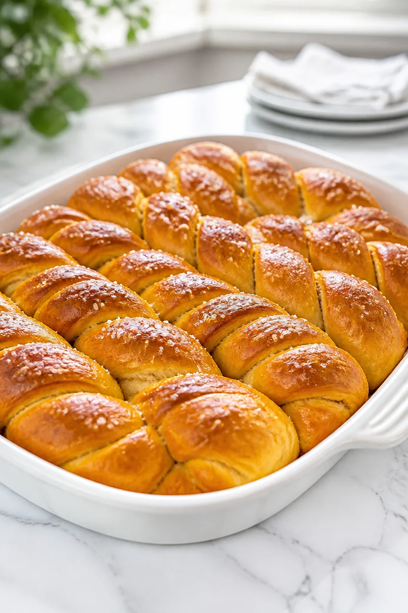 Classic pumpkin dinner rolls twist served on a rustic wooden table.