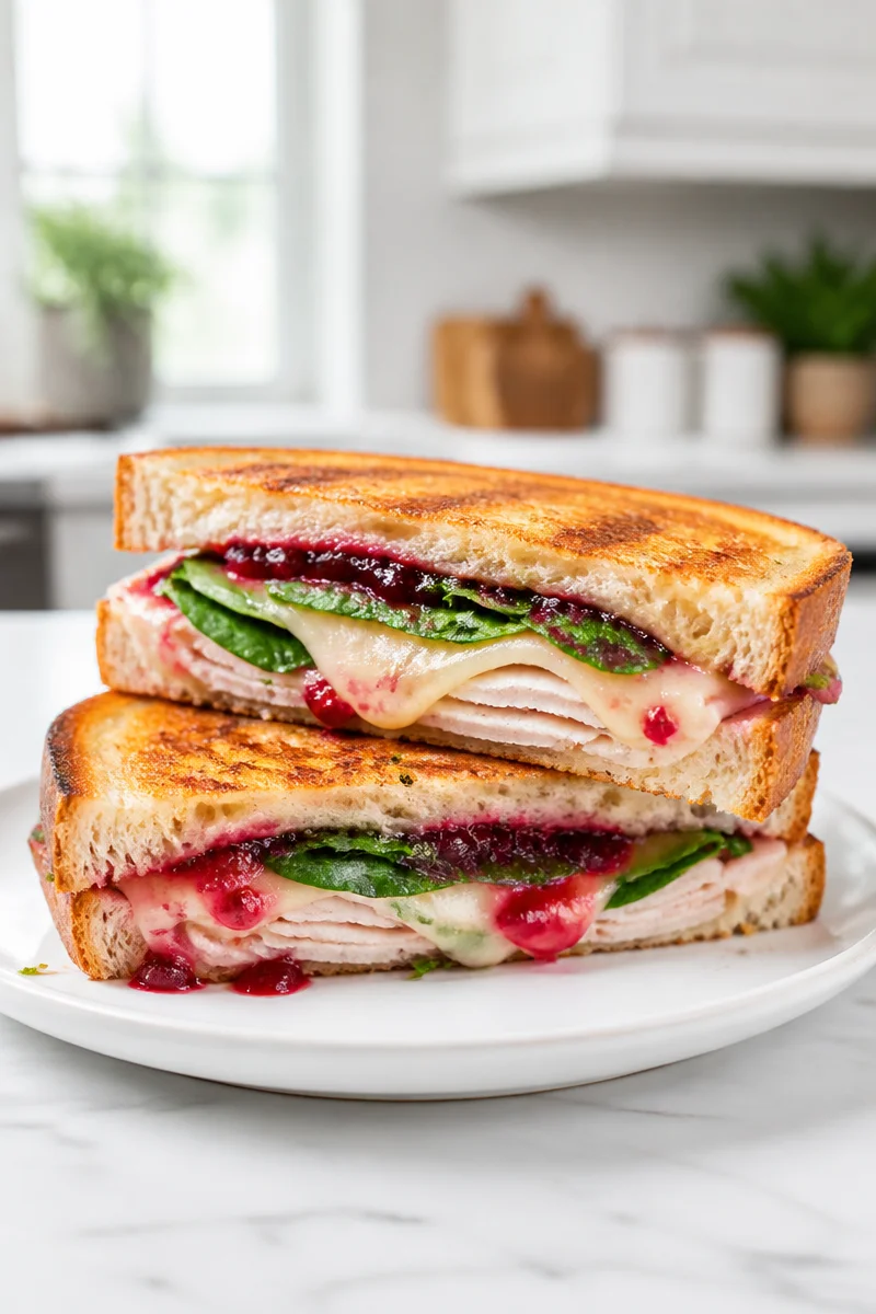 Classic Turkey Cranberry Panini sandwich with melted cheese and cranberry sauce.