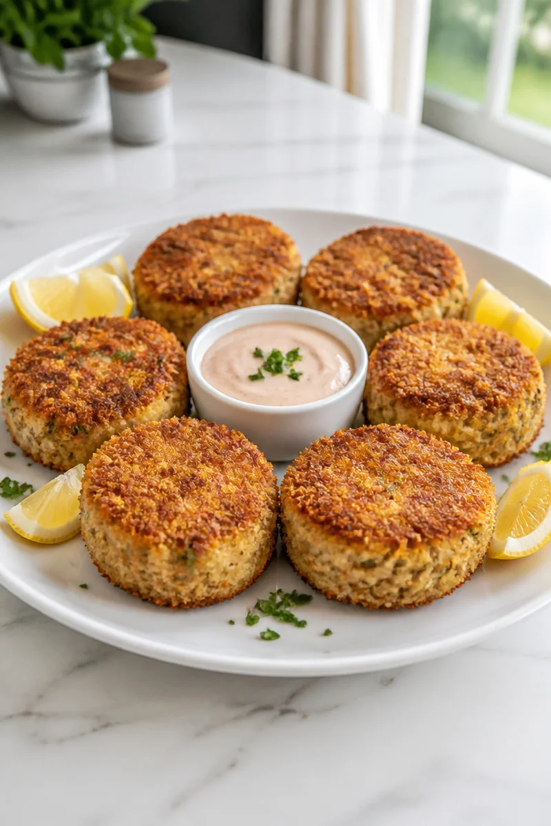 Crispy baked cod cake served with remoulade sauce