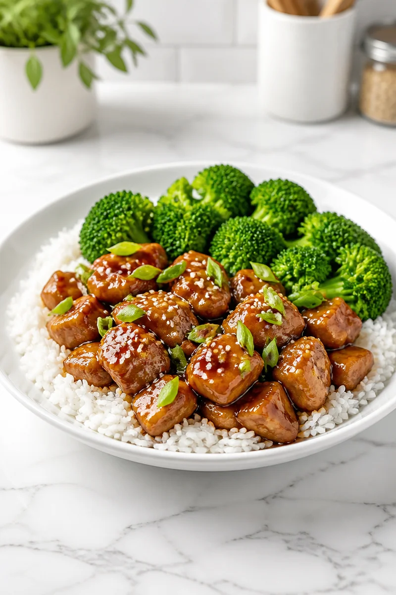 Delicious homemade teriyaki chicken bowl with rice and vegetables
