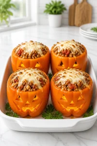 Halloween Jack-O-Lantern Stuffed Pepper Bake