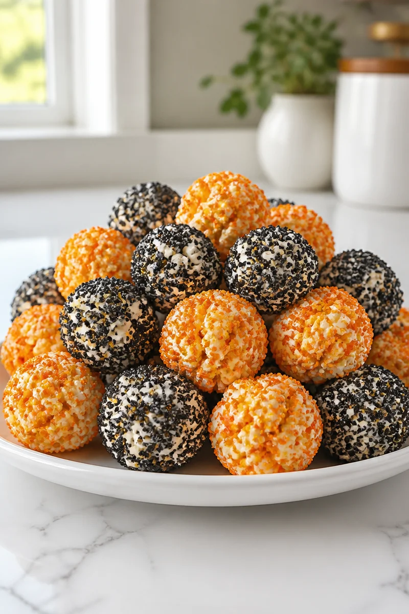 Halloween Popcorn Ball Treat Bites decorated for festive celebrations