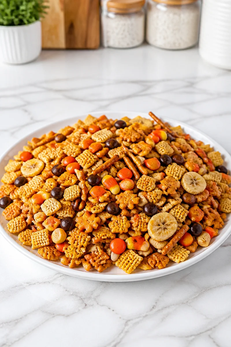Colorful Halloween Trick or Treat Snack Mix with candies and snacks