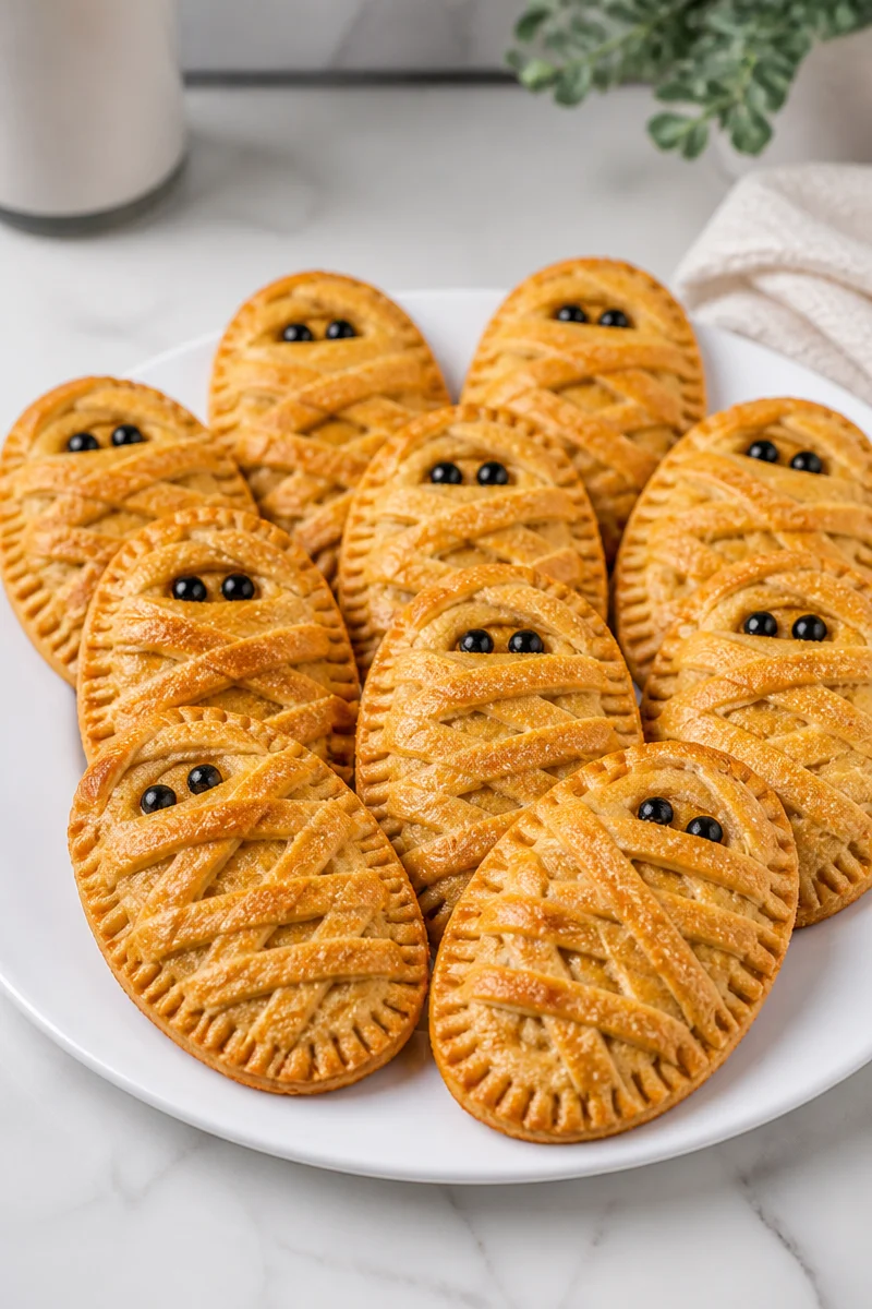 Mummy Hand Pie filled with delicious pumpkin filling for Halloween treats