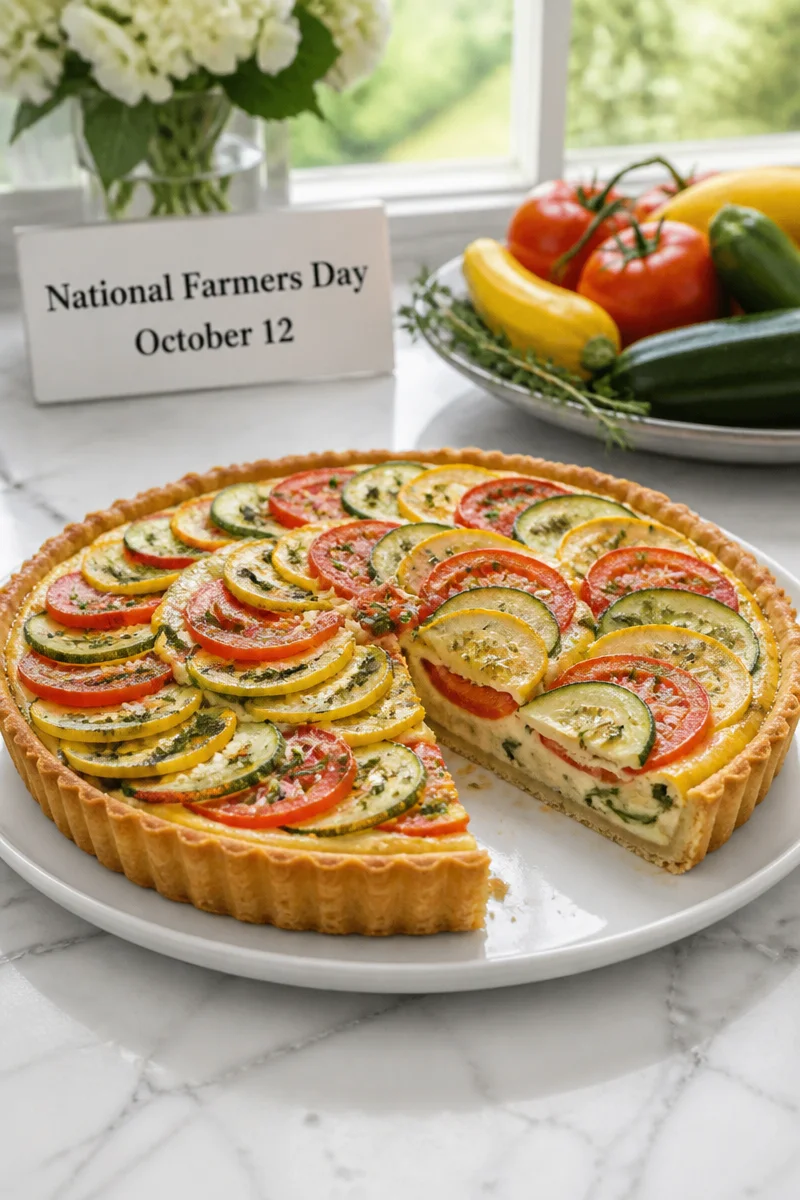 Colorful vegetable tart made with fresh ingredients for National Farmers Day