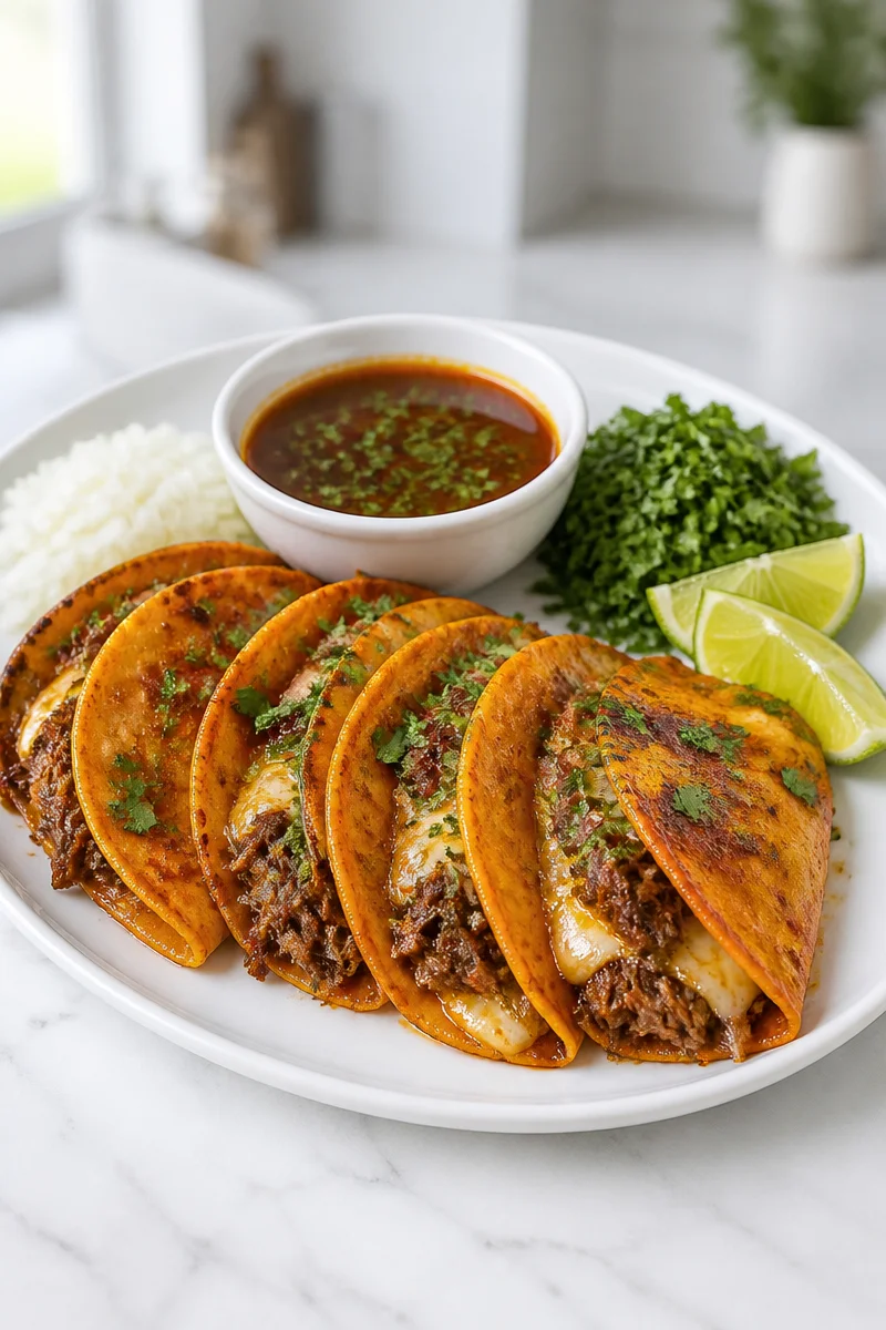 Delicious Birria Beef Taco served with traditional toppings on National Taco Day