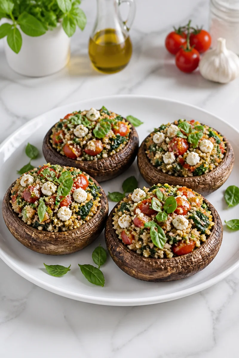 Delicious stuffed portobello mushrooms for National Vegetarian Day