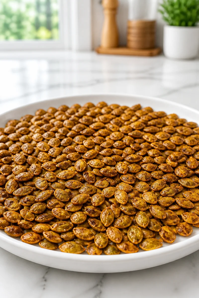 Jar of spiced sriracha made with roasted pumpkin seeds