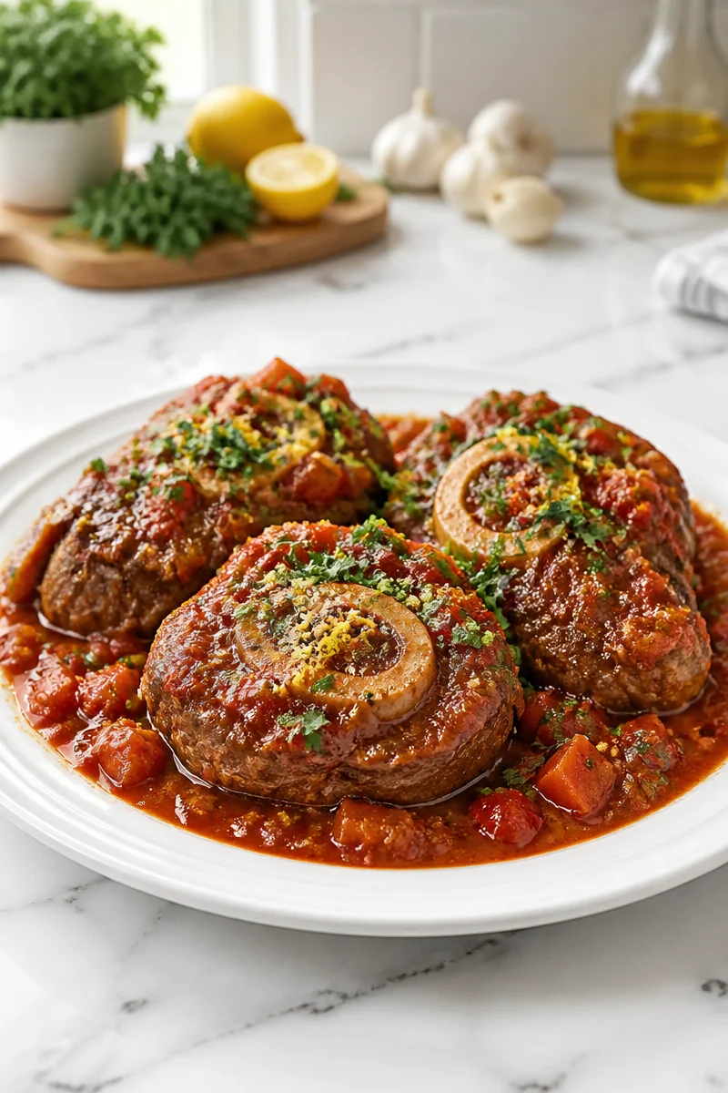 Delicious Slow Cooker Beef Osso Buco Gremolata served with gremolata topping