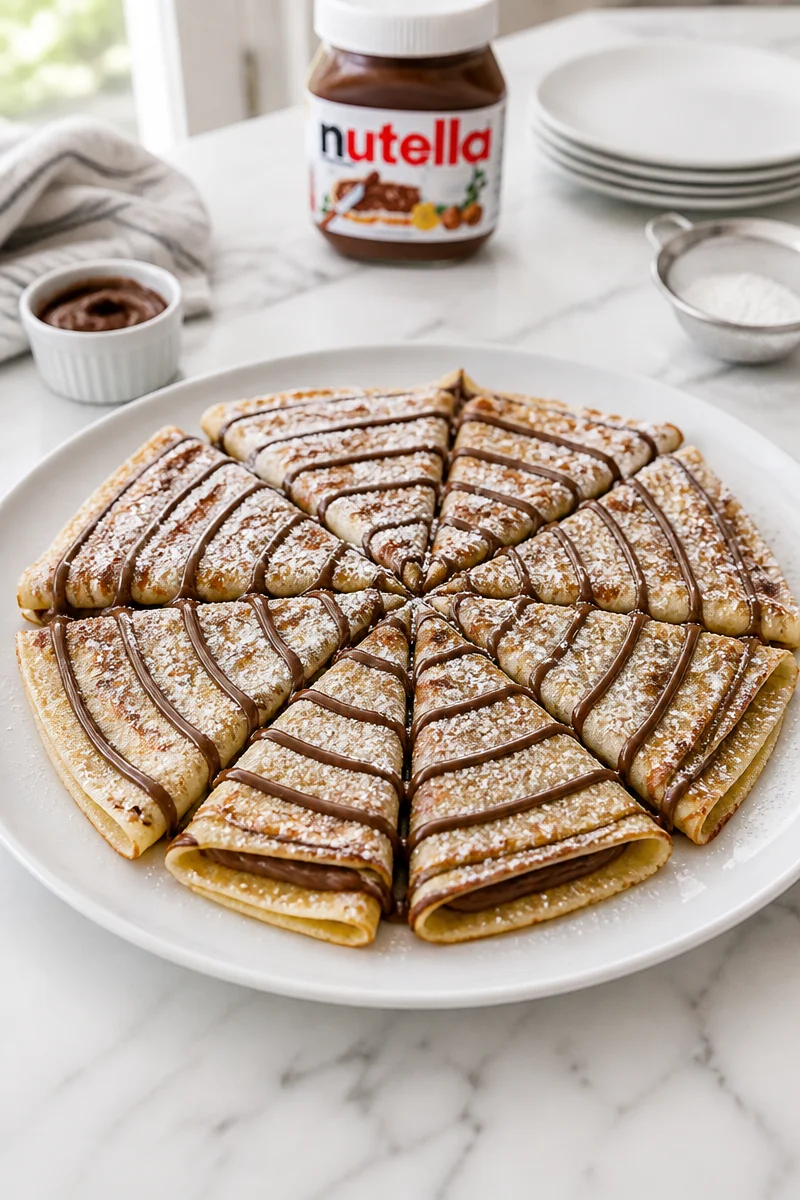 Spiderweb Nutella Halloween crepe topped with chocolate and whipped cream