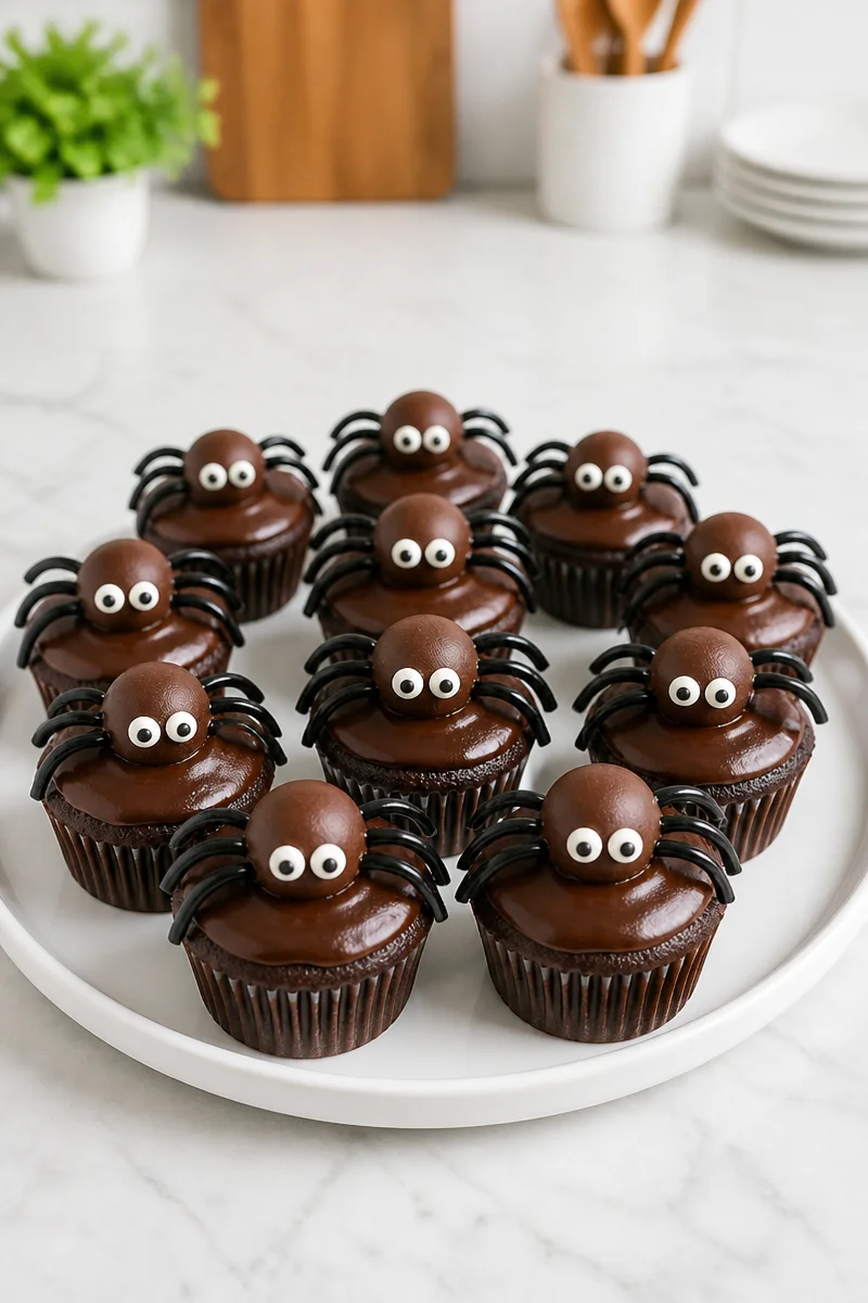 Spooky chocolate spider cupcake toppers for Halloween decoration