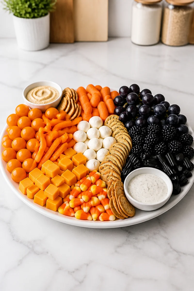 Creative Halloween snack board featuring spooky treats for a festive celebration.