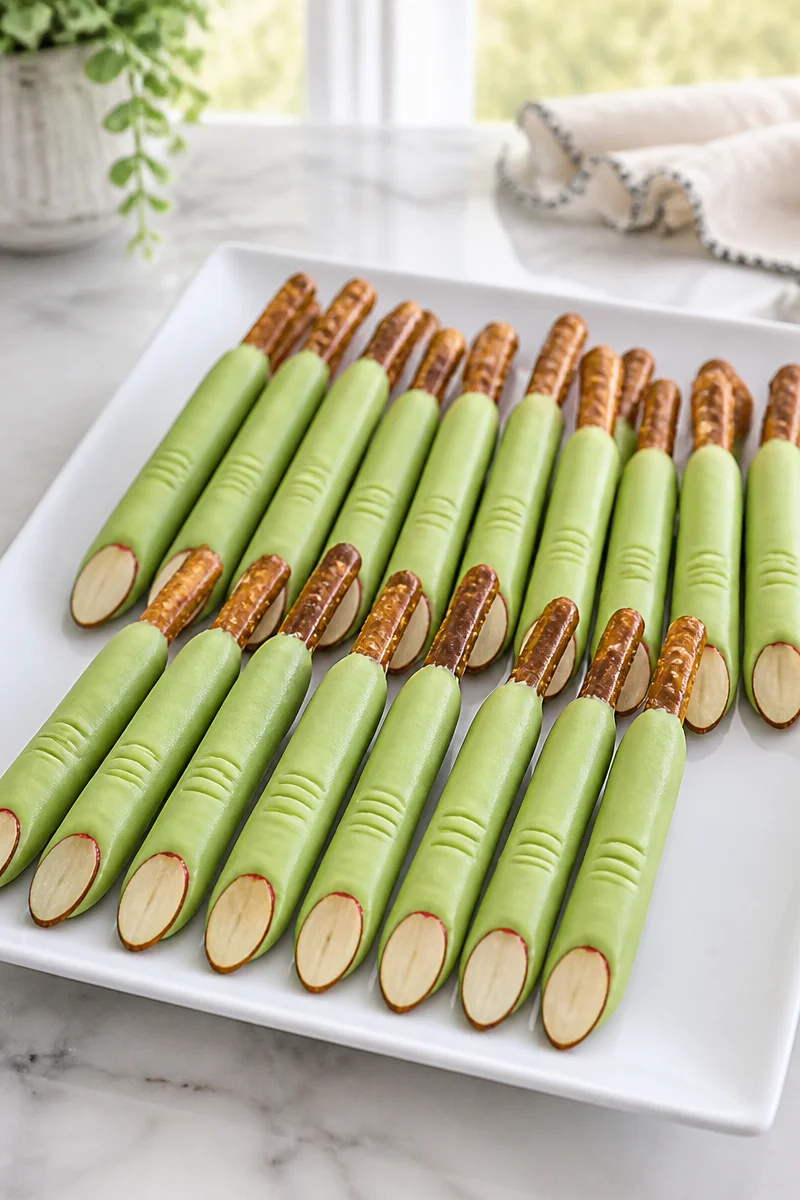 Witch Finger Pretzel Snack Sticks - spooky themed snack for Halloween