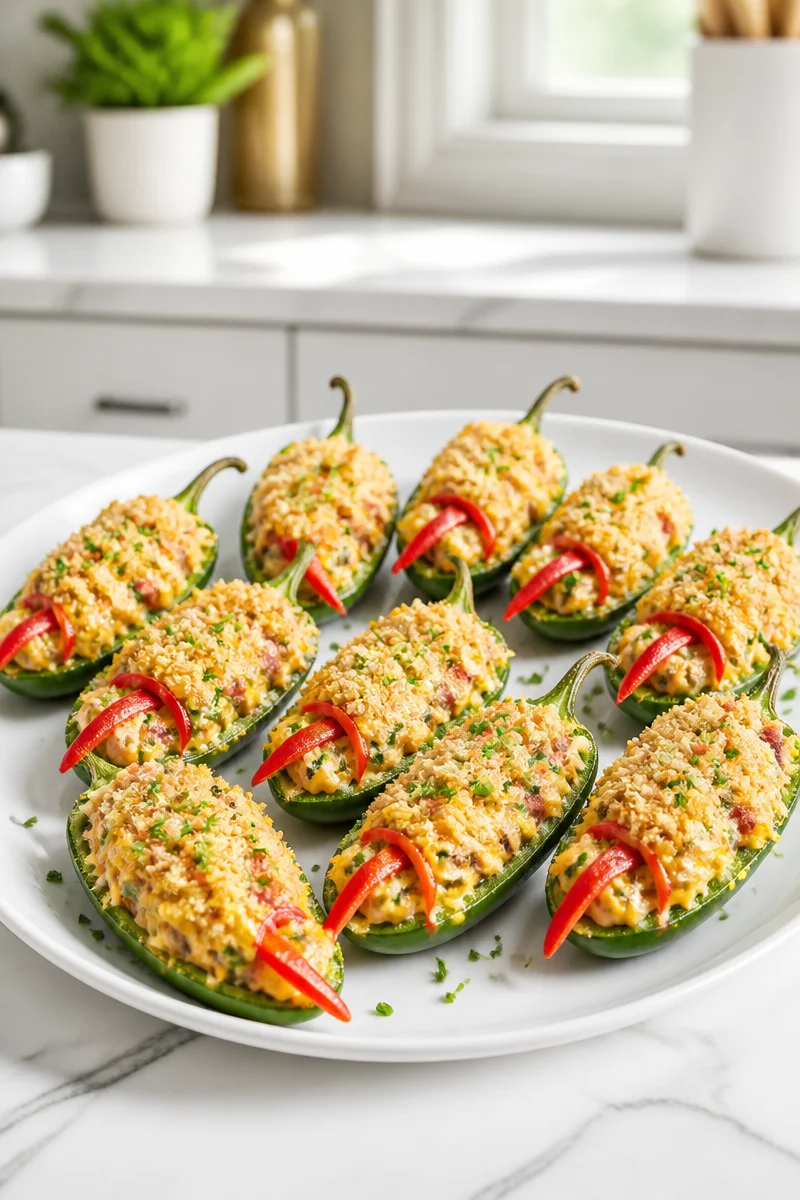 Banshee Scream Stuffed Jalapeno Poppers ready to enjoy