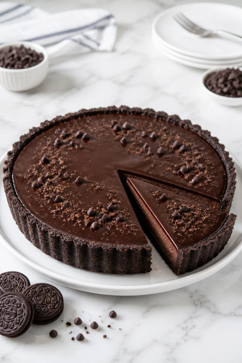 Decadent Chocolate Ganache Tart with a crunchy Oreo crust