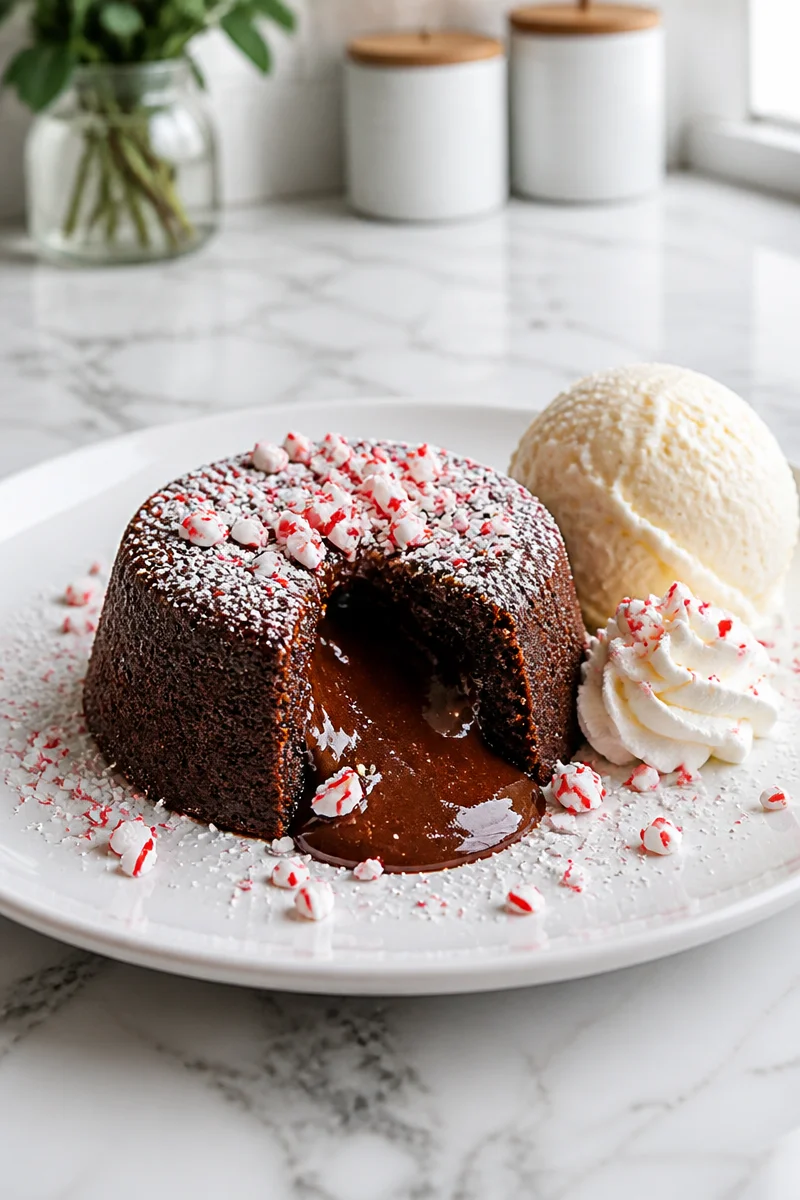 Chocolate Peppermint Molten Lava Cake with a gooey center