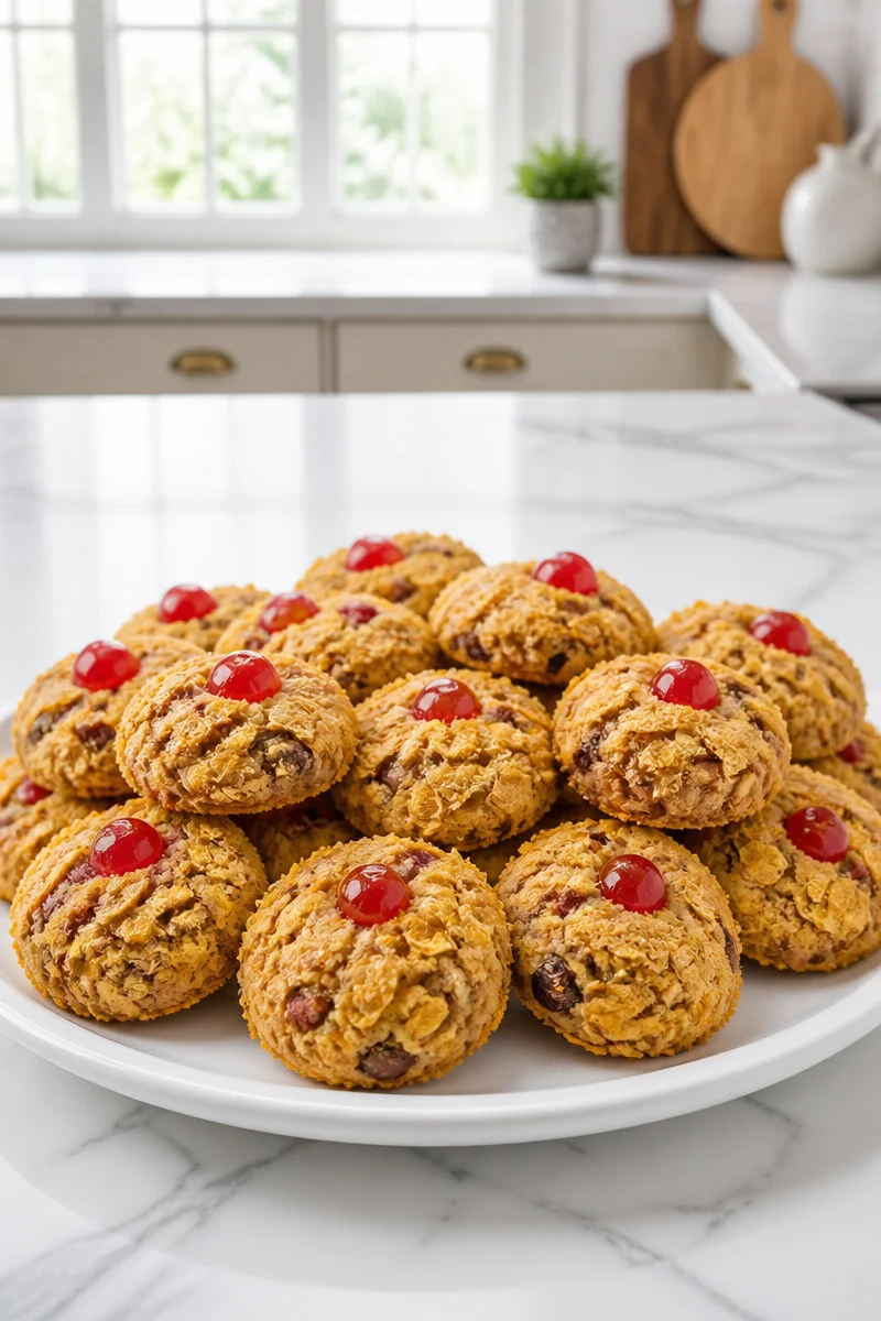 Classic Cherry Winks Christmas cookie decorated with cherries and nuts
