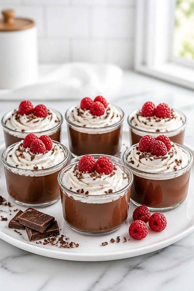 Classic chocolate pot de creme dessert in elegant serving cups
