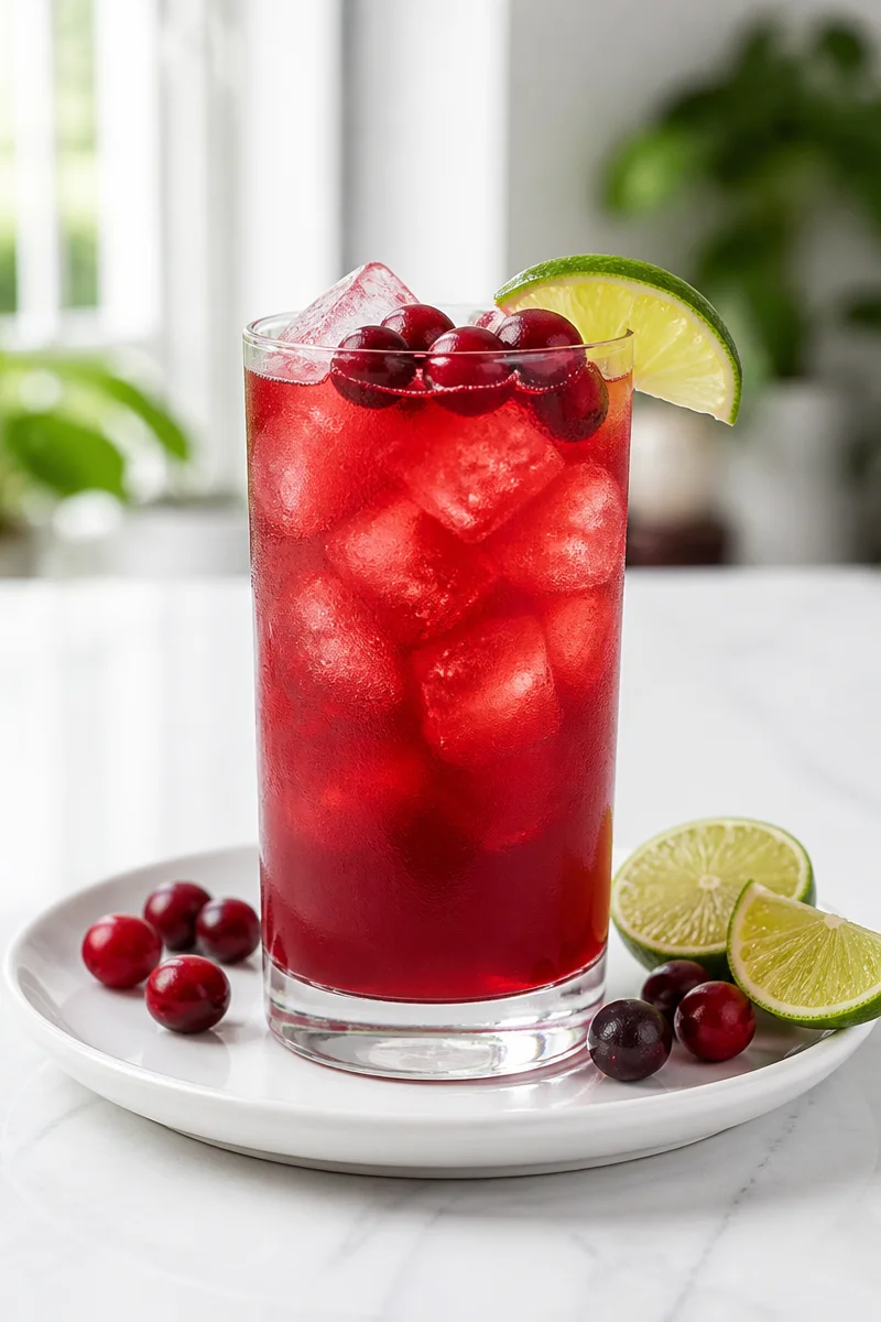 Classic Holiday Cape Codder cocktail recipe with cranberry and lime
