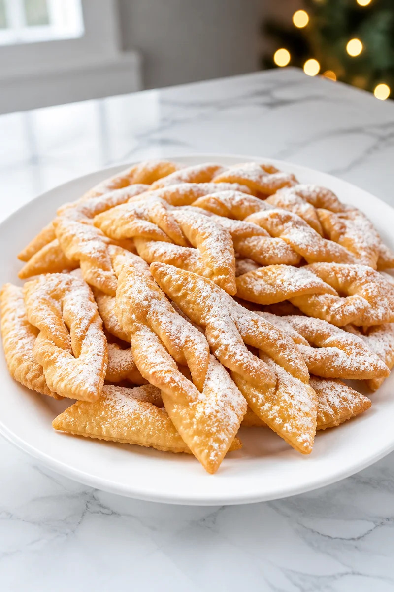 Traditional Norwegian fattigmann Christmas cookies stacked on a plate