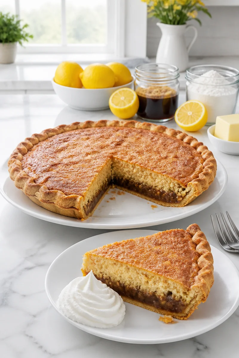 Classic Pennsylvania Dutch Montgomery Pie with a flaky crust and rich filling