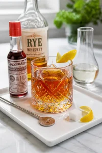 Classic Sazerac Cocktail with Rye Whiskey