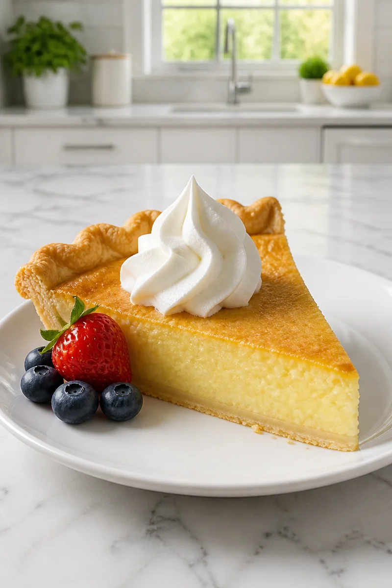 Slice of classic Southern buttermilk pie on a dessert plate