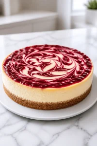 Cranberry Cheesecake with Swirled Cranberry Topping
