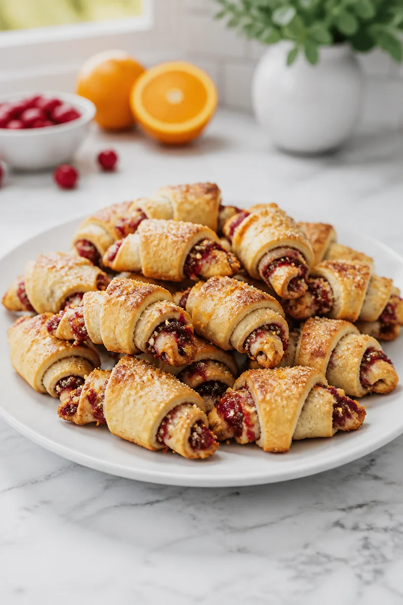 Cranberry Orange Rugelach pastry cookie with a fruity filling